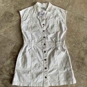 American Eagle White Button Front Utility Mini Dress Womens Size Medium NWT